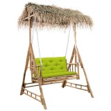Cumpara ieftin Balansoar cu 2 locuri, cu frunze de palmier si perna, 202 cm, bambus