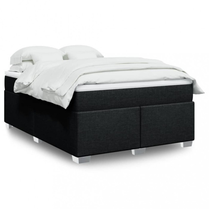 vidaXL Pat box spring cu saltea, negru, 140x200 cm, textil 3285139