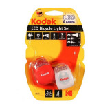 Set Lanterne bicicleta Kodak, LED, 3 functii, 8 m, 6 lm, autonomie 30 ore, IP64, 2 bucati, Rosu/Alb