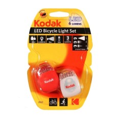 Set Lanterne bicicleta Kodak, LED, 3 functii, 8 m, 6 lm, autonomie 30 ore, IP64, 2 bucati, Rosu/Alb foto