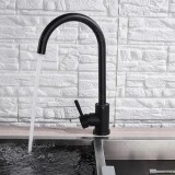 Baterie Bucatarie Monocomanda Pipa Pivotanta Cartus Ceramic Inox Negru Satin Racorduri Kit Fixare Incluse, Korman Technik