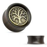 Tunel pentru ureche realizat din lemn de abanos, copac gravat , patină neagră - Lățime: 16 mm
