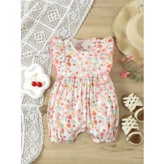 Salopeta alba cu floricele roz pudra (Marime Disponibila: 3-6 luni (Marimea 18