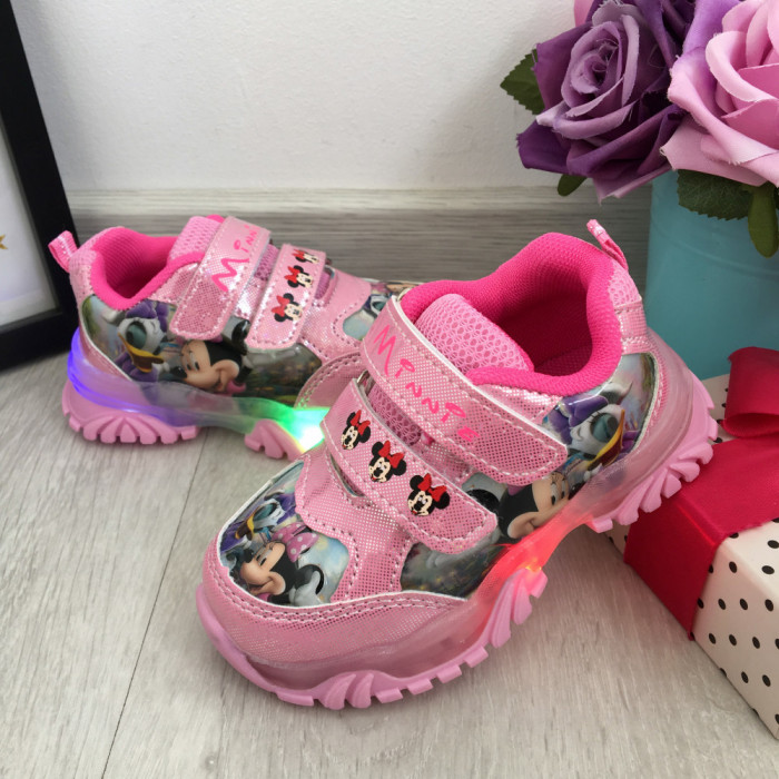 Adidasi roz disney cu lumini LED si scai pt fetite 21 22 cod 0871