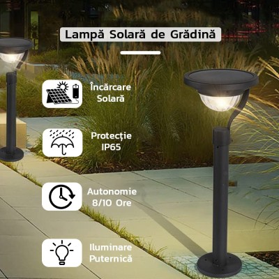 Lampa solara LED cu 2 moduri de fixare, IP65, material ABS, baterie 4.5 V, 200 mah, 450 Lumeni, 42.5 x 15 cm, alb cald, foto