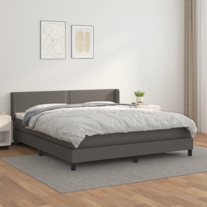 vidaXL Pat box spring cu saltea, gri, 180x200 cm, piele ecologică 3130737