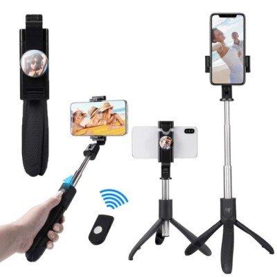 Selfie Stick Pliabil cu Trepied, 70cm - Techsuit (K06) - Black foto
