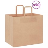 VidaXL Pungi de h&acirc;rtie 50 buc cu m&acirc;nere maro 32x22x28 cm