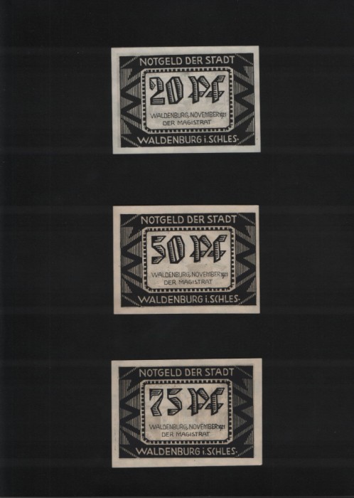 Notgeld Set 20+50+75 pf Waldenburg