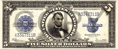 5 dolari 1923 Reproducere Bancnota USD , Dimensiune reala 1:1 foto