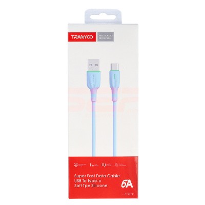 Cablu date soft silicone USB - Type-C TRANYOO Fast Charge T-X22 Blue foto