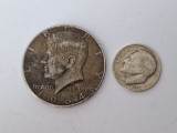 US -Lot de Doua Monede din Argint -Half Dollar 1964 Kennedy -One Dime 1952 ., Europa
