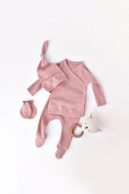 Set 4 piese: bluza, pantaloni, caciulita si manusi din bumbac organic si modal - Rose, BabyCosy (Marime: 6-9 luni) foto