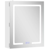 HOMCOM Dulap Baie cu Oglindă și LED, 50x15x60 cm, Anti-Aburire, Rafturi Reglabile, 3 Temperatură de Lumină, Dulap Suspendat din MDF, Alb | Aosom Roman