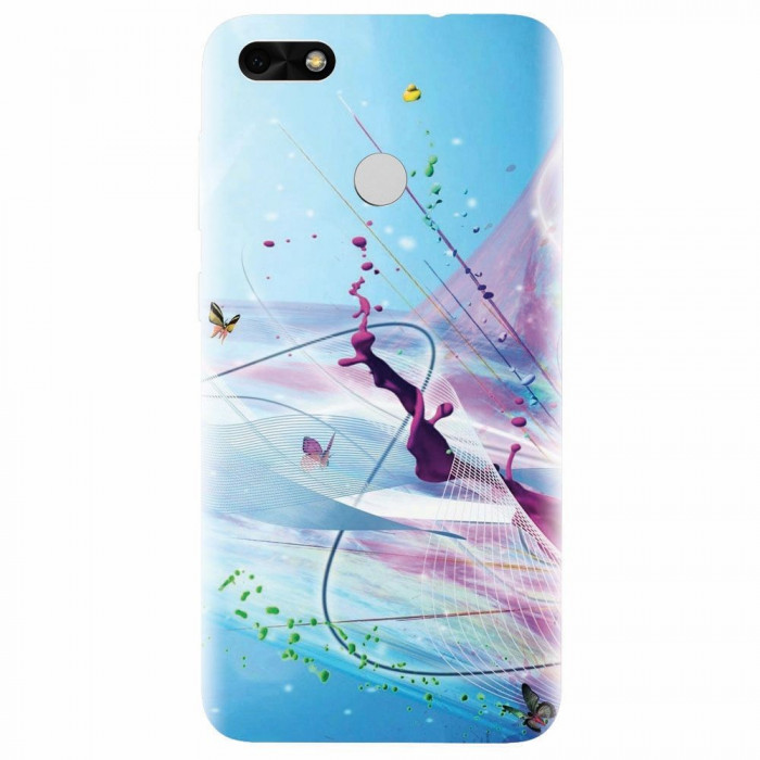 Husa silicon pentru Huawei P9 Lite mini, Artistic Paint Splash Purple Butterflies