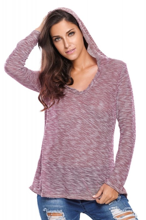 BL753-81 Bluza tricotata, larga, cu decolteu in V si gluga