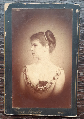 FOTOGRAFIE CDV - PORTRET FEMEIE - ATELIER FRANZ MANDY BUCURESCI, MAI RARA foto