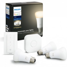 Pachet 3 becuri inteligente LED Philips Hue Starter, Bluetooth/Wireless, E27,