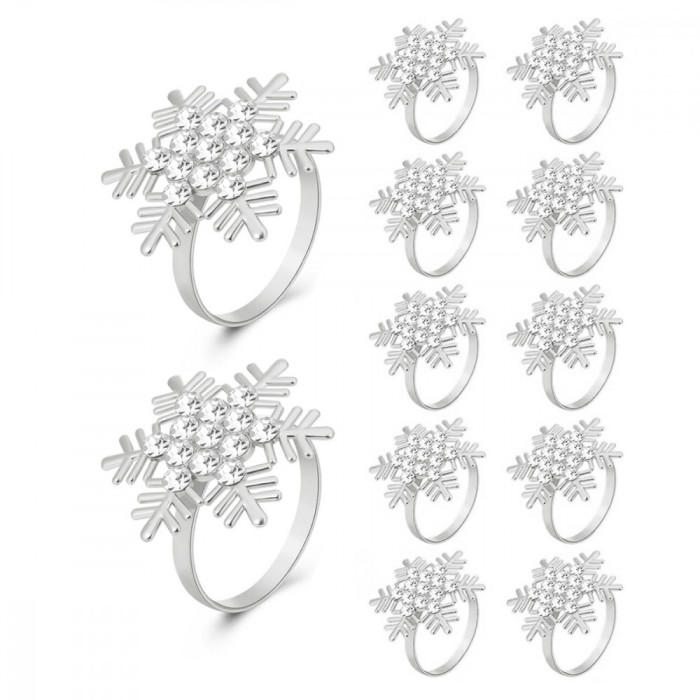 Set 12 inele pentru servete, design fulg de nea, metal, auriu si argintiu, 50x42mm