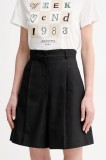 Weekend Max Mara pantaloni scurți din amestec de in femei, culoarea negru, neted, high waist, 2515141032600