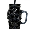 Pahar Sticla Butoias Craniu Negru 400ml cu Pai si Capac Craniu - Pahar Gotic Halloween Petrecere
