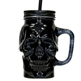 Pahar Sticlă, Butoiaș, Model Craniu, Culoare Negru, Capacitate 400ml