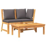 Set mobilier de gradina, 3 piese, perne gri inchis, lemn acacia