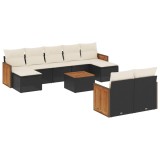 Cumpara ieftin Set canapele de gradina cu perne, 10 piese, negru, poliratan