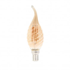 Bec cu filament LED, 4 W, 350 lm, 2700 K, soclu E14, lumina alb cald, forma flacara de lumanare foto