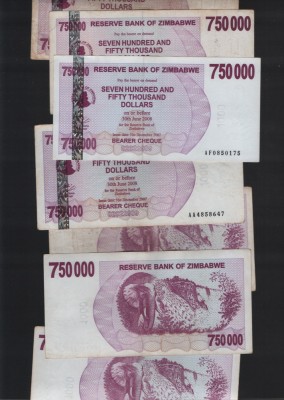 Zimbabwe 750000 750 000 dollars dollari 2007 VF-XF pret pe bucata foto