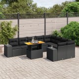Gossi set canapele de gradina cu perne, 10 piese, negru, poliratan