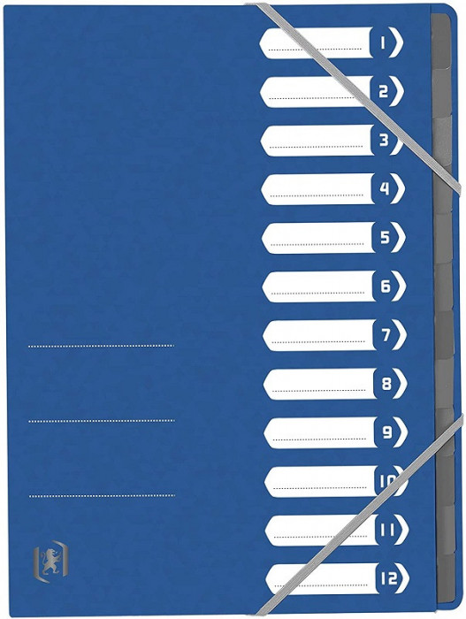 Mapa Carton Pentru Sortare Cu 12 Separatoare Si Index, Elastic Pe Colturi, Oxford Top File - Albastr