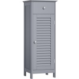 VASAGLE Dulap de depozitare de podea pentru baie, din lemn cu sertar, usa cu lamele, 32x30x87cm, gri Household NewTrend