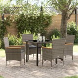 VidaXL Set de masă pentru grădină cu pernă 5 pcs Gri Rattan poli