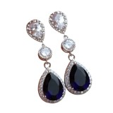 Cercei stil vintage placati cu argint 925, cu cristale de zirconiu albastru-safir