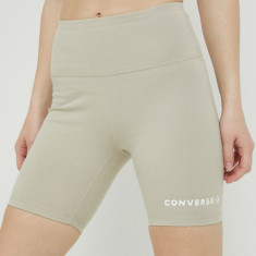 Converse pantaloni scurți femei, culoarea bej, cu imprimeu, high waist 10024539.A02-BEACHSTONE