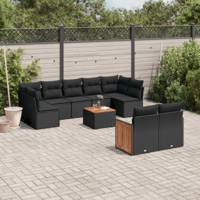 Gossi set canapele de gradina cu perne, 10 piese, negru, poliratan foto
