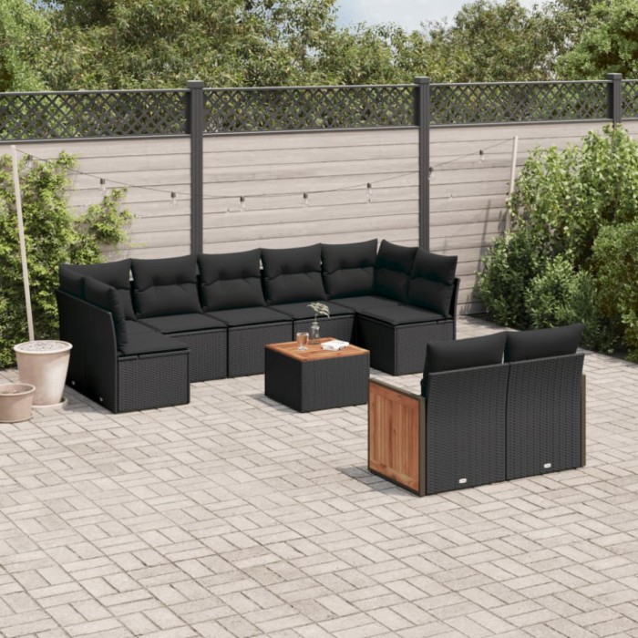 Gossi set canapele de gradina cu perne, 10 piese, negru, poliratan