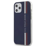 Husa Cover US Polo TPU Tricolor Vertical Stripes pentru iPhone 12 Pro Max Navy