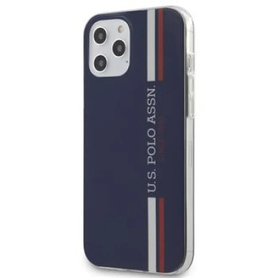 Husa Cover US Polo TPU Tricolor Vertical Stripes pentru iPhone 12 Pro Max Navy foto