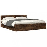 Cumpara ieftin Cadru de pat cu tablie stejar fumuriu 200x200 cm lemn prelucrat
