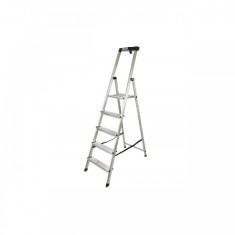 Scara dubla cu trepte pe o parte din aluminiu, Krause, Monto &quot;Safety&quot;, 3.05m inaltime lucru, 5 trepte, pliabila
