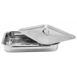 Tava Gratar Inox cu Capac Perfect Home 34.5x22.5x5.5 cm, Accesorii Gratar, Cuptor Gaz/Electric