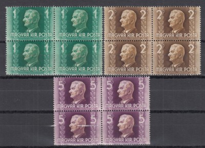 UNGARIA 1941 MIKLOS HORTHY PERECHE SERIA IN BLOC DE 4 TIMBRE MNH foto