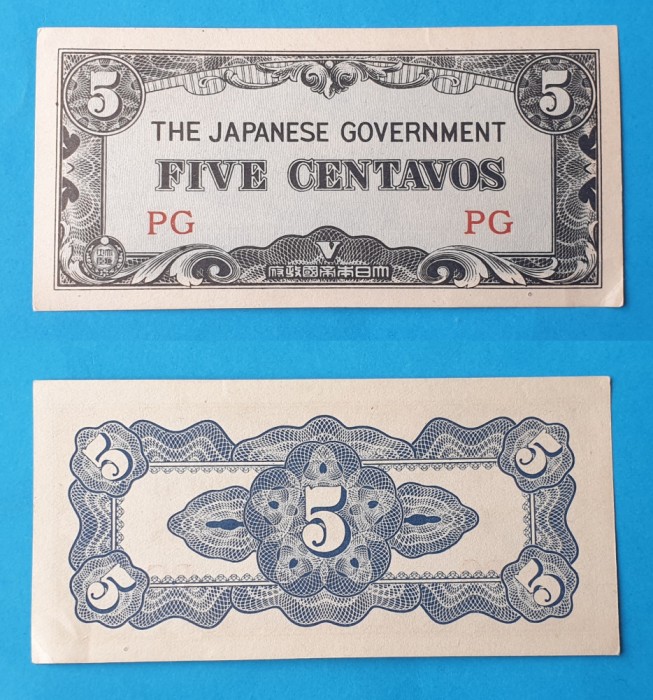 Bancnota Ocupatia japoneza in Filipine 5 Centavos 1942 - in stare foarte buna