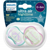 Set 2 suzete Philips-Avent SCF376/19, ultra air NightTime 0-6 luni, Ortodontice, fara BPA, Fosforescent, Dreams/Fluturas, Philips Avent