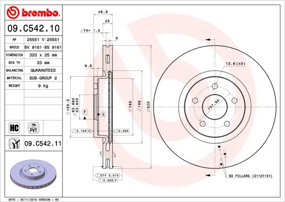 BREMBO 09.C542.11 PRIME LINE - UV Coated Disc frana