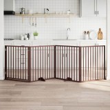 vidaXL Poartă de acces pentru c&acirc;ini cu ușă pliabilă, 4 panouri, maro, 320 cm, lemn de plop 352203