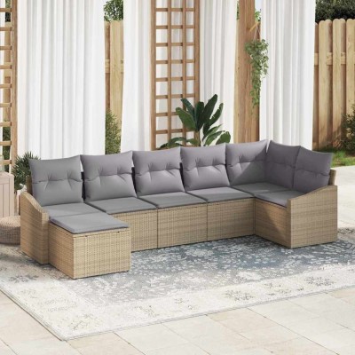 vidaXL Set de canapele pentru grădină 7 pcs Bej Rattan poli 3346810 foto