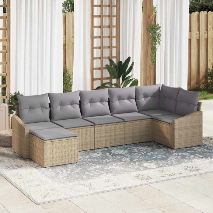 vidaXL Set de canapele pentru grădină 7 pcs Bej Rattan poli 3346810